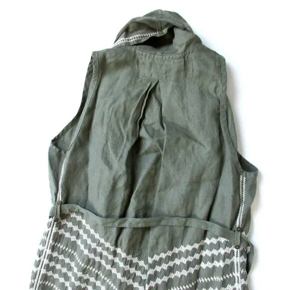 NWT JWLA Johnny Was LA Petra in Army Green Embroidered Belted Drape Linen Vest S